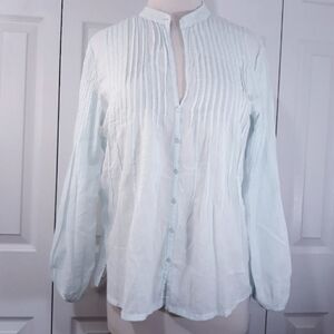 Soft Surroundings Cotton Blouse Long-Sleeve Button Down Pleated Shirt Medium